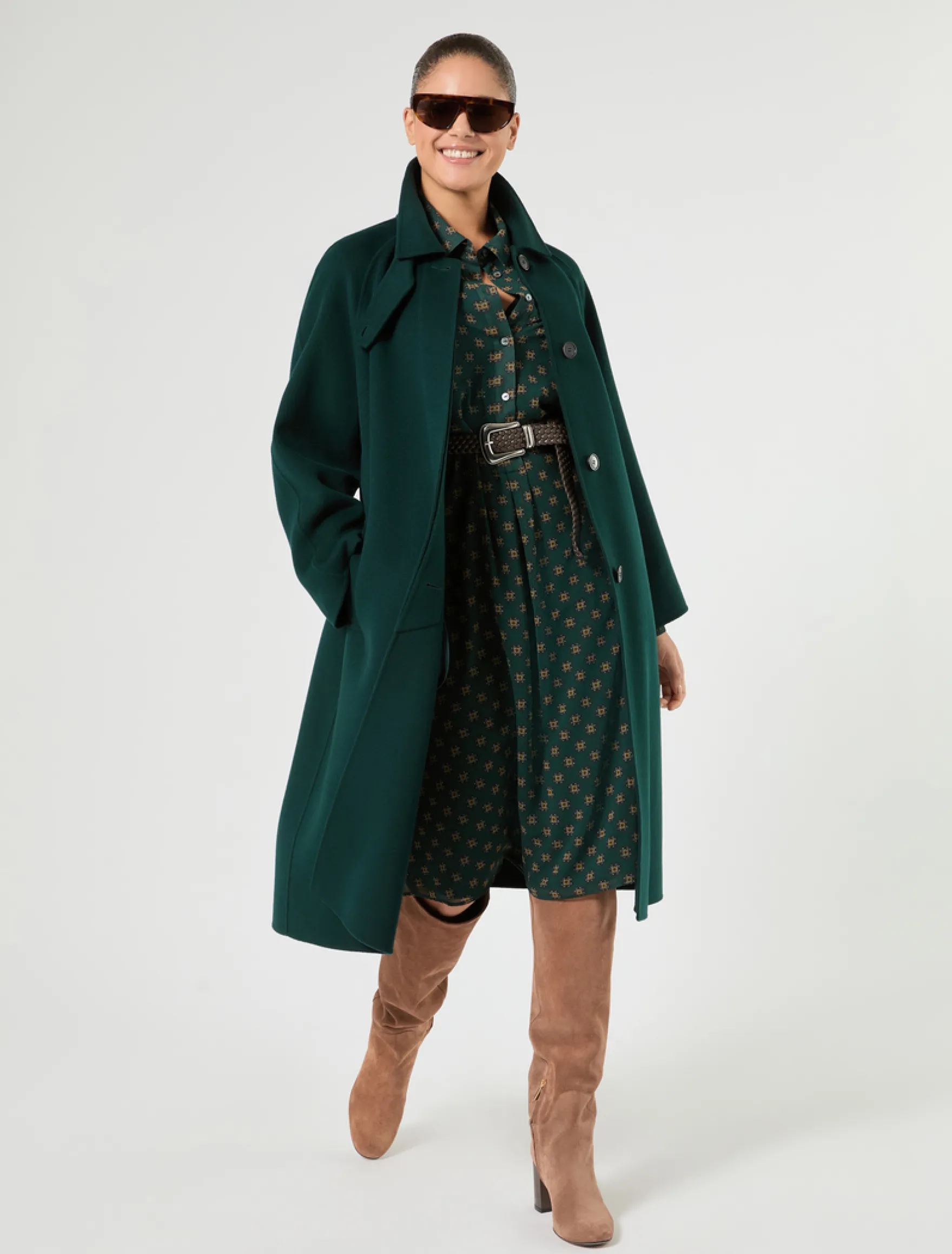 Cappotto in double di lana e nylon - VERDE SCURO
