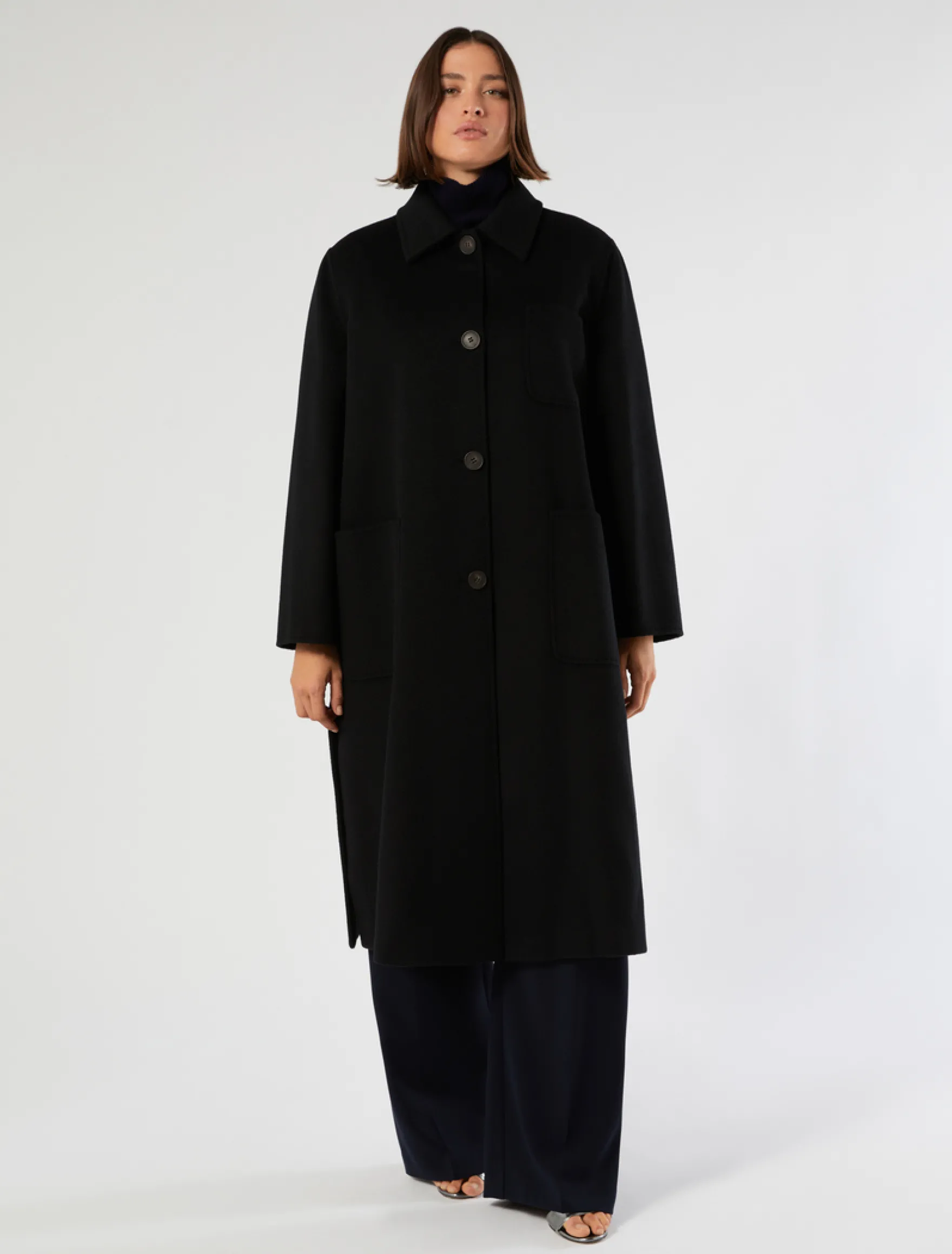 Cappotto in double di lana - NERO