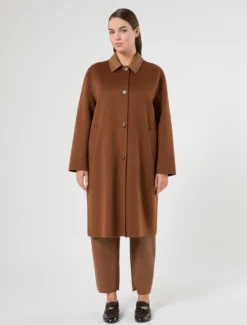 Cappotto in double di misto lana - CUOIO
