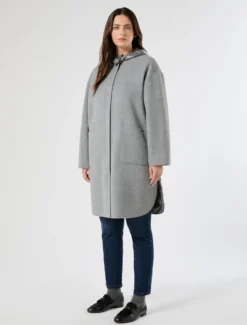 Cappotto in double di misto lana e nylon - GRIGIO MEDIO