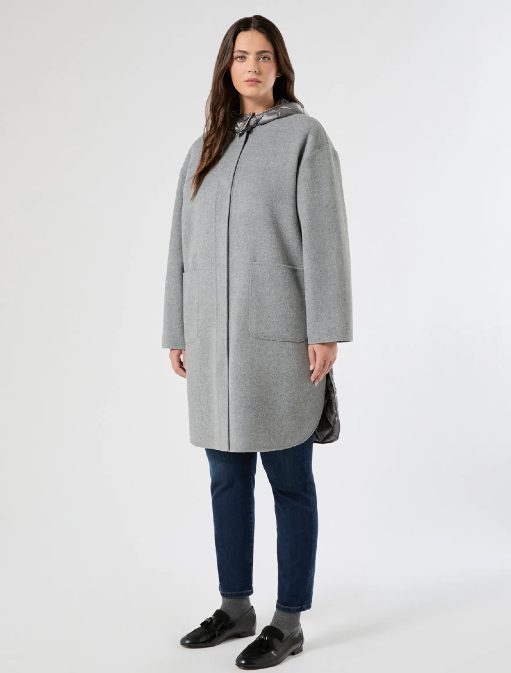 Cappotto in double di misto lana e nylon - GRIGIO MEDIO