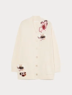 Cardigan e top in cotone con ricamo - BIANCO