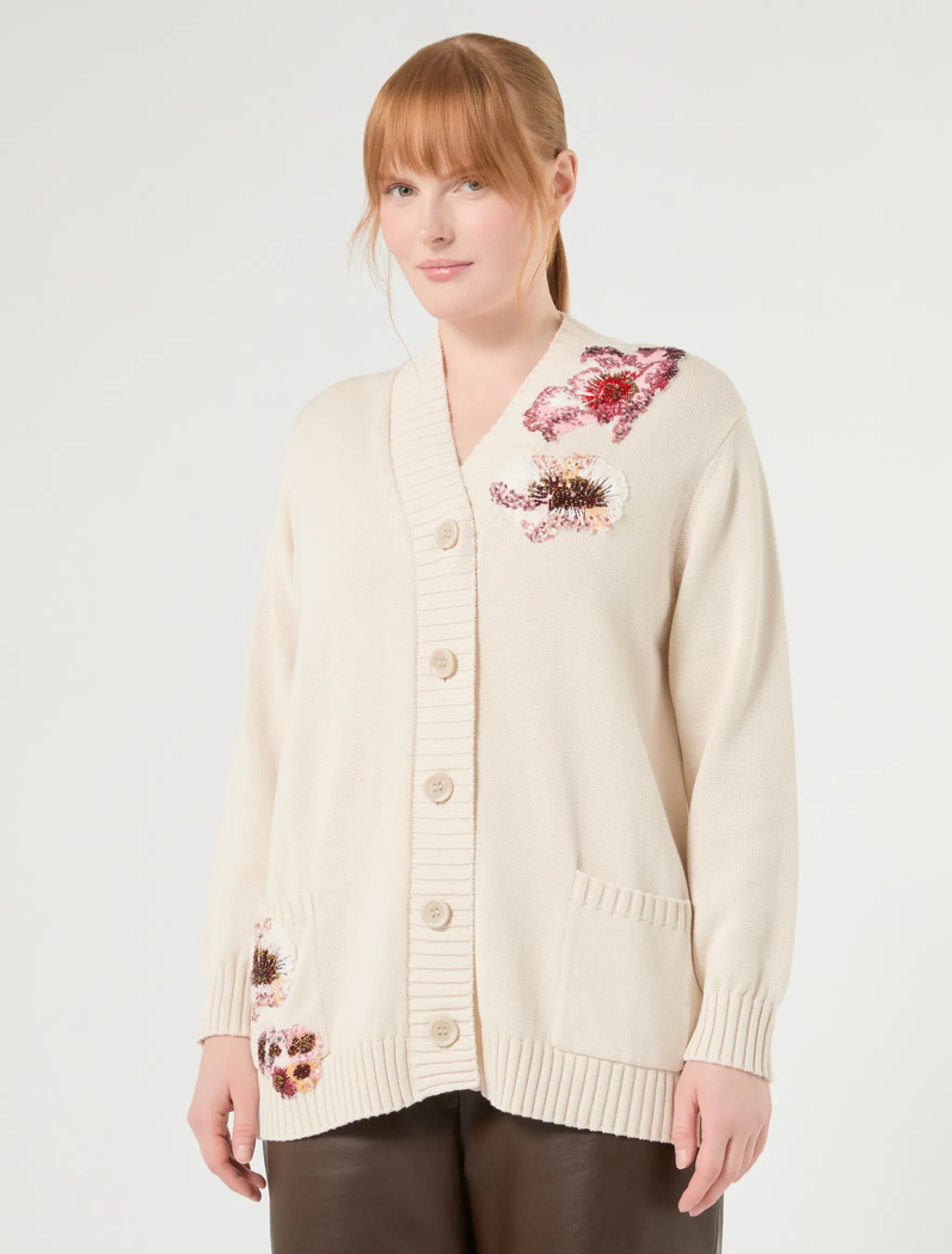 Cardigan e top in cotone con ricamo - BIANCO