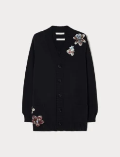Cardigan e top in cotone con ricamo - BLU NOTTE
