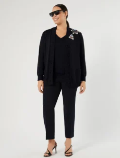 Cardigan e top in cotone con ricamo - BLU NOTTE