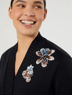 Cardigan e top in cotone con ricamo - BLU NOTTE
