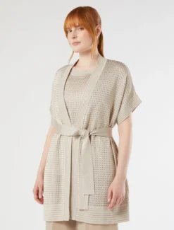 Cardigan e top in maglia con strass - BEIGE