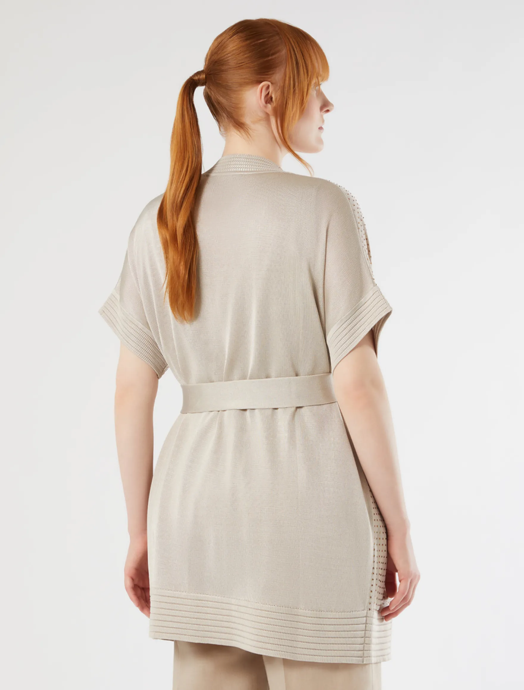 Cardigan e top in maglia con strass - BEIGE