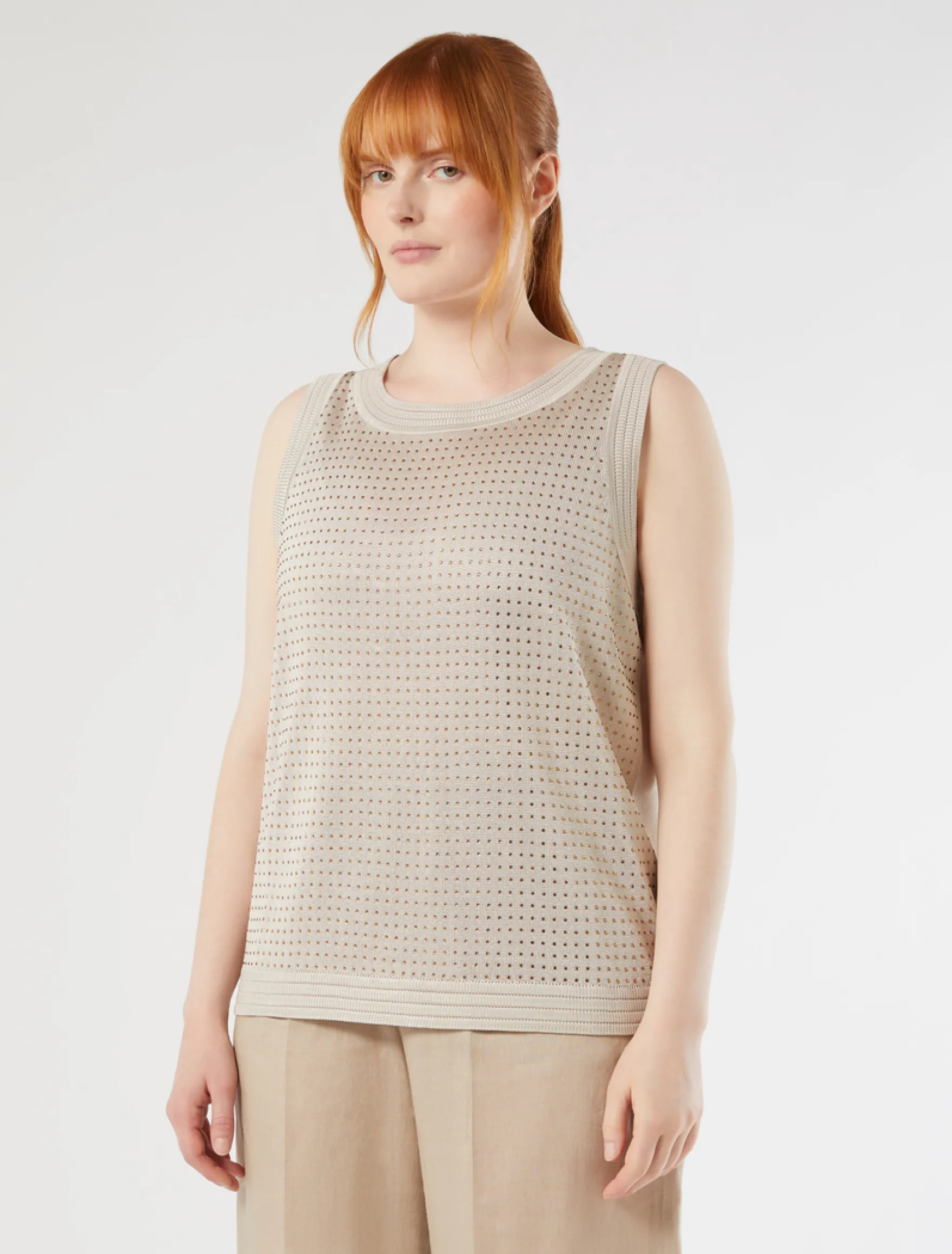 Cardigan e top in maglia con strass - BEIGE