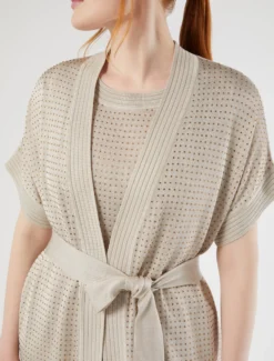 Cardigan e top in maglia con strass - BEIGE