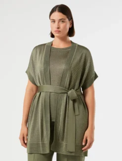 Cardigan e top in maglia con strass - VERDE KAKI