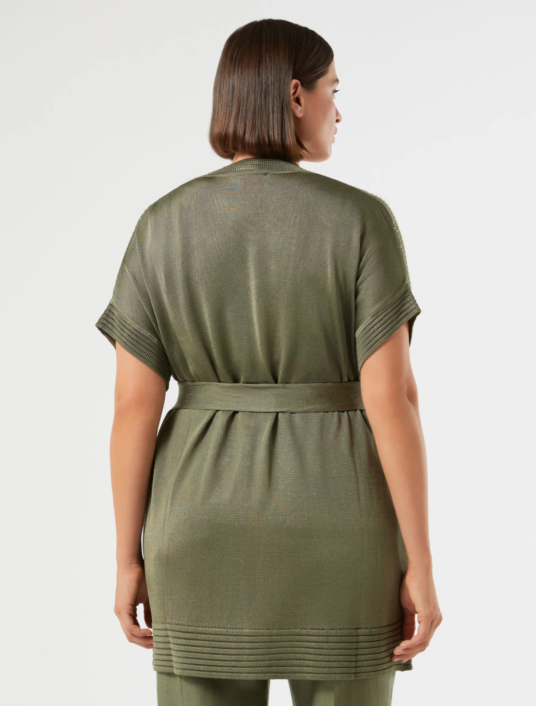 Cardigan e top in maglia con strass - VERDE KAKI