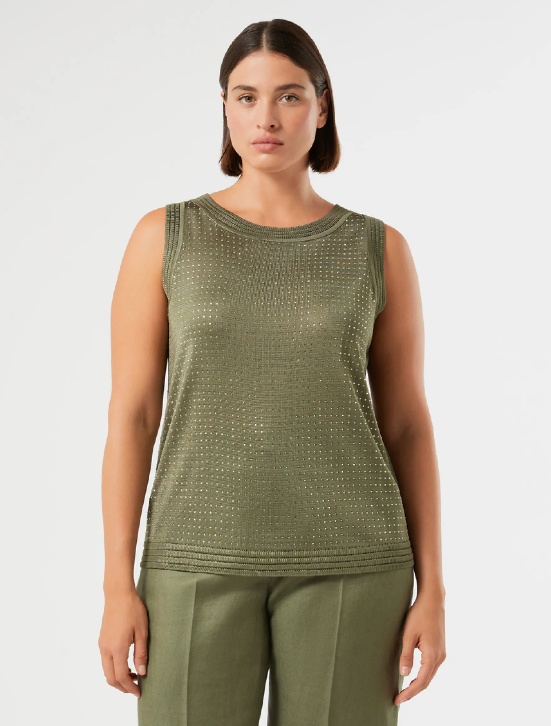 Cardigan e top in maglia con strass - VERDE KAKI