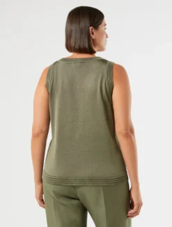 Cardigan e top in maglia con strass - VERDE KAKI
