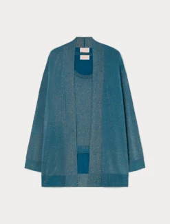Cardigan e top in viscosa con lurex - PETROLIO