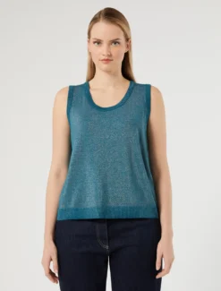 Cardigan e top in viscosa con lurex - PETROLIO