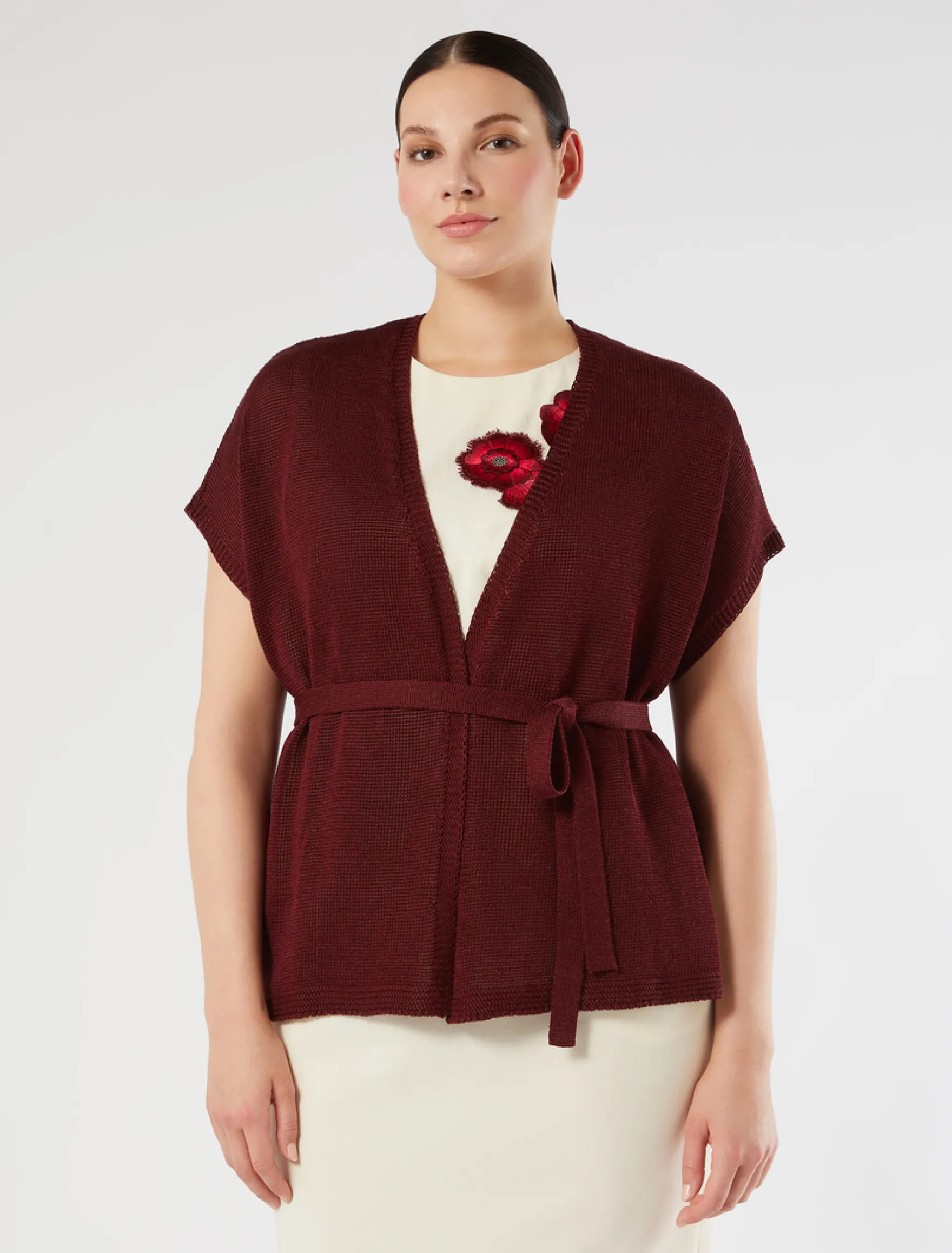 Cardigan in cordonetto di lino - BORDEAUX