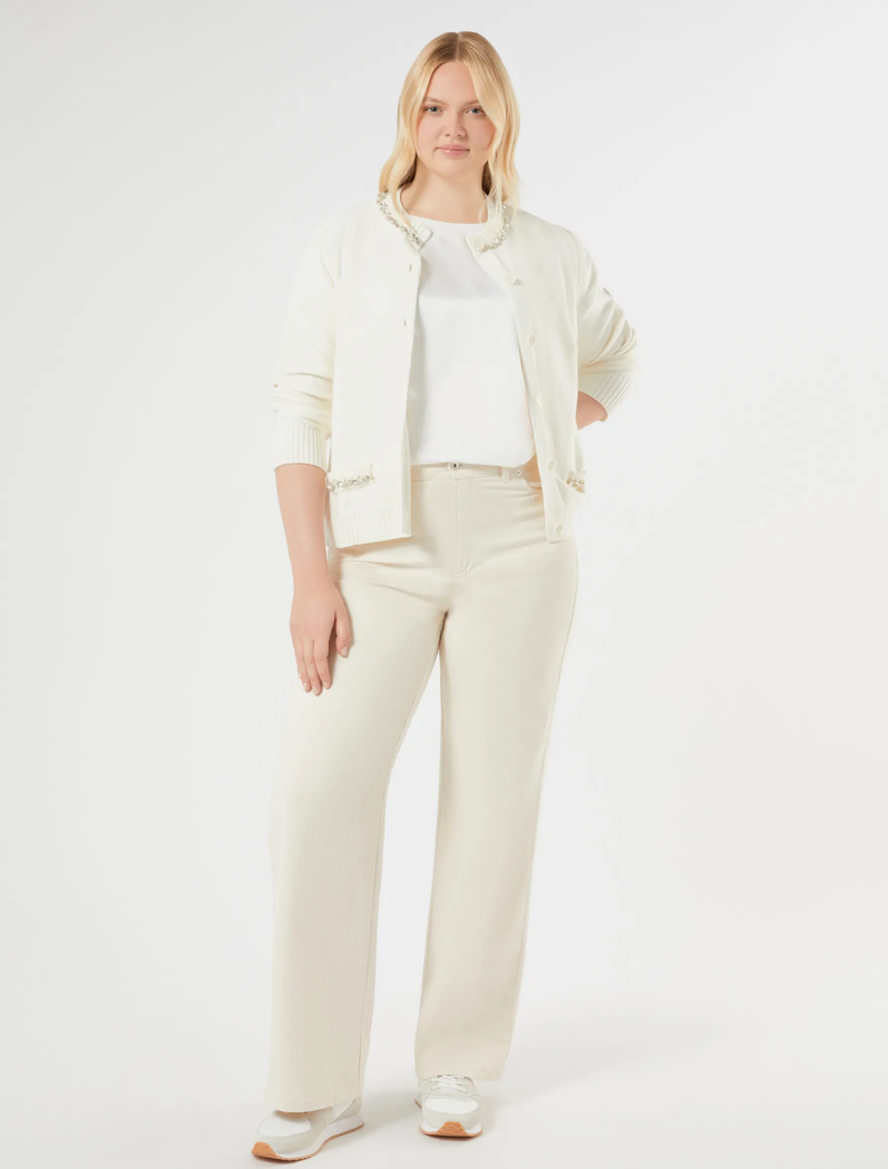 Cardigan in cotone con ricamo - AVORIO