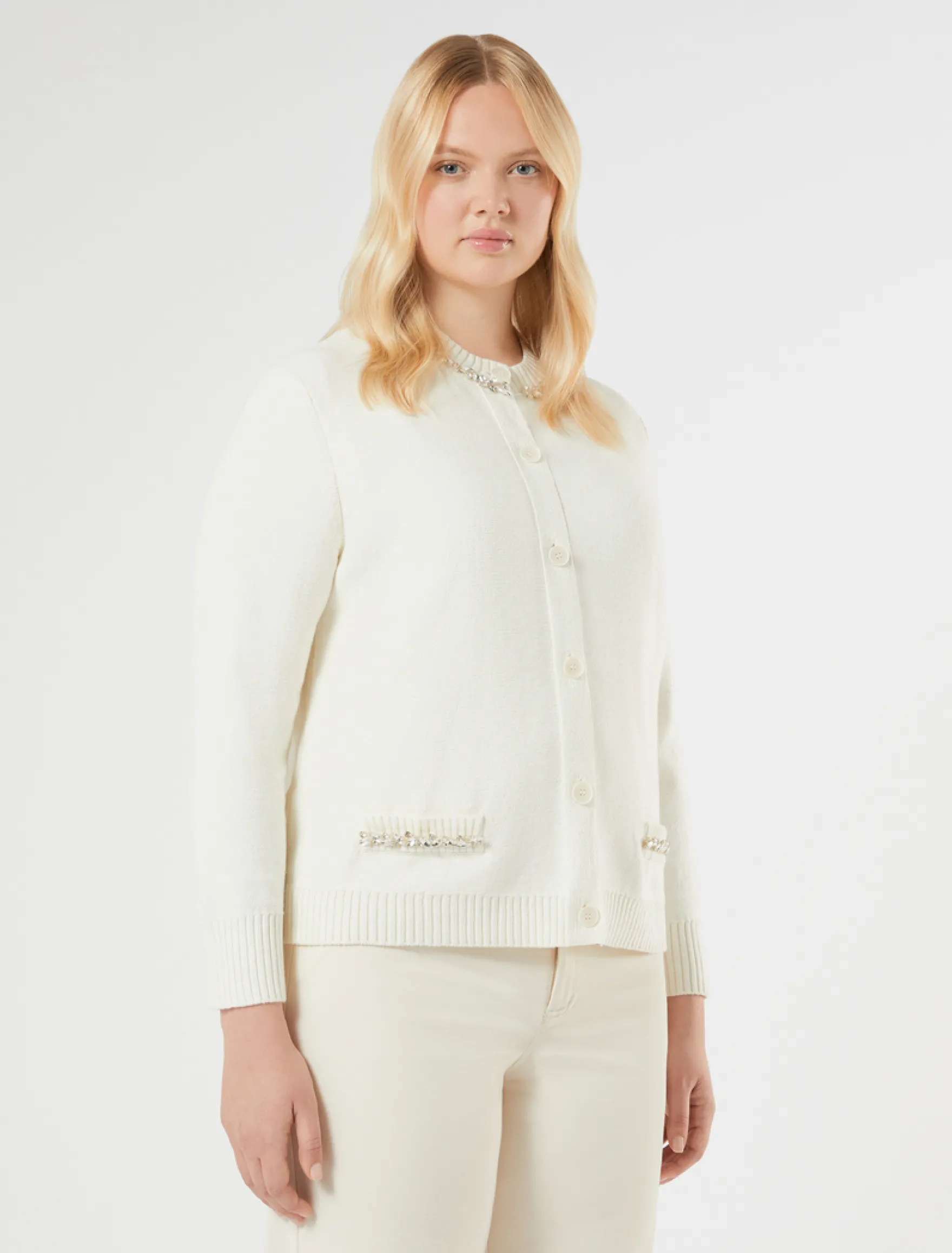 Cardigan in cotone con ricamo - AVORIO