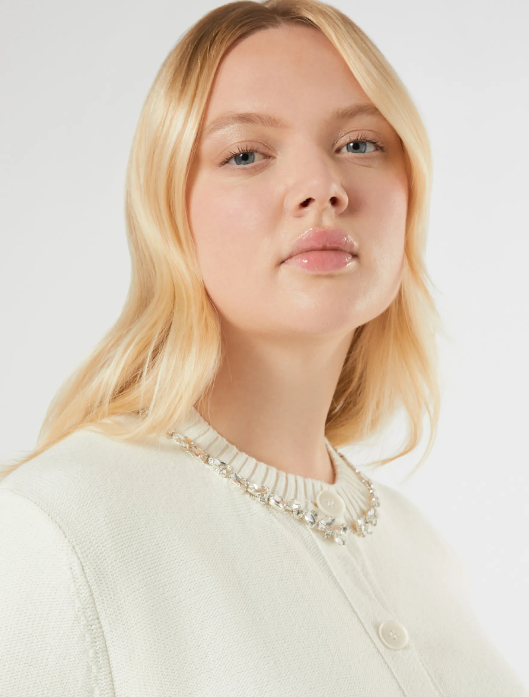 Cardigan in cotone con ricamo - AVORIO