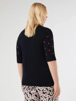 Cardigan in cotone con ricamo - BLU
