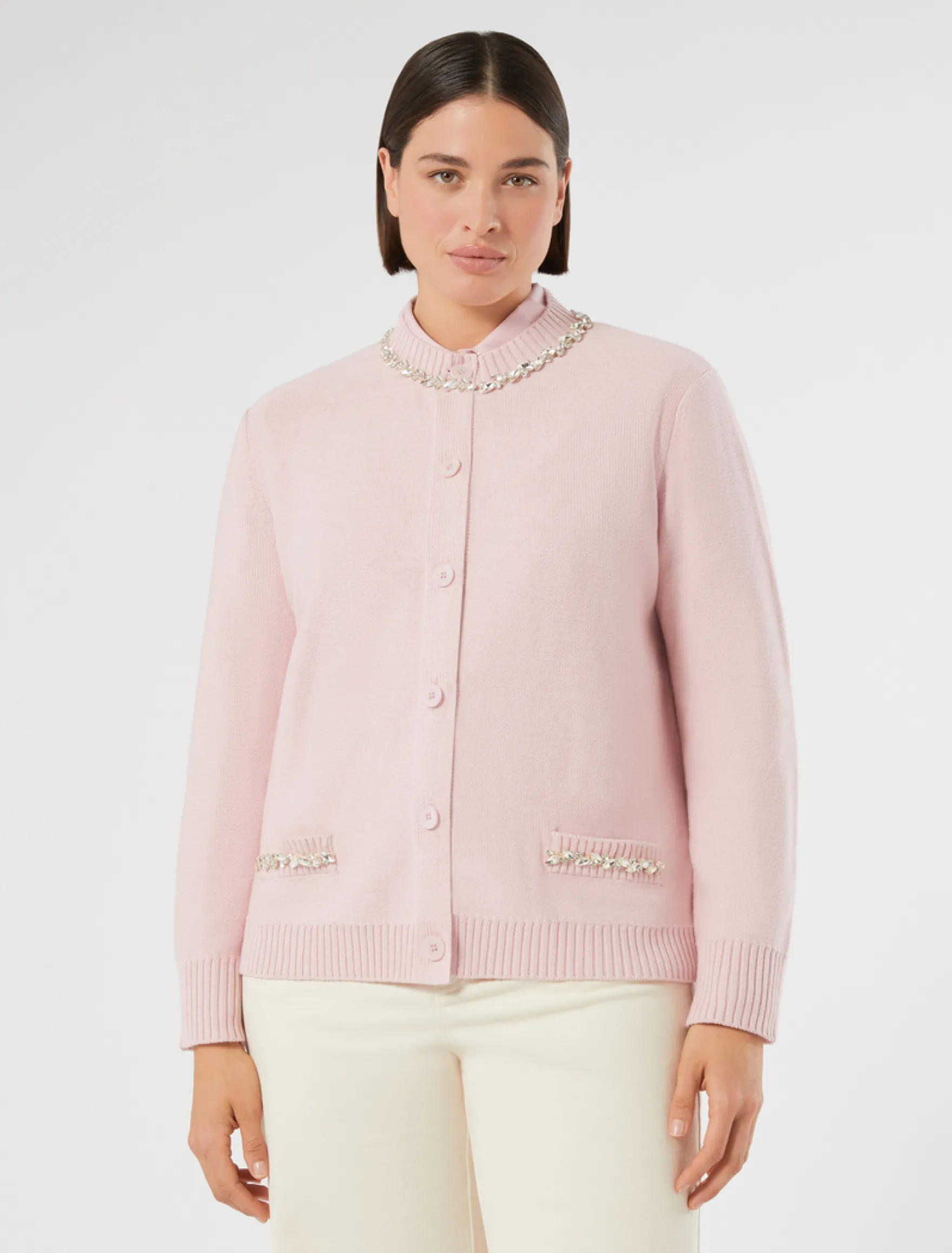 Cardigan in cotone con ricamo - ROSA