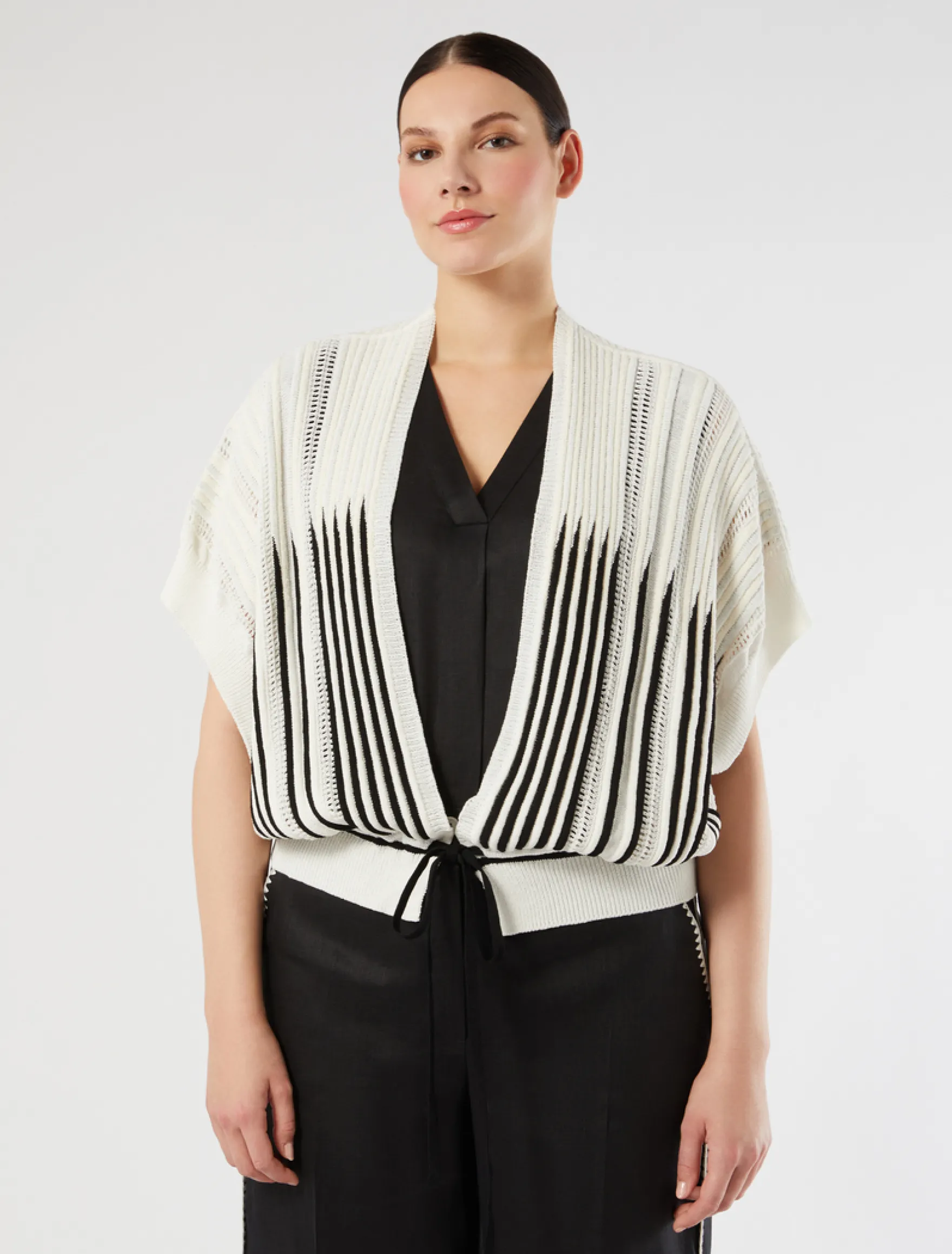 Cardigan in cotone e lino - AVORIO