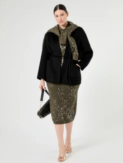 Cardigan in filato bouclé con paillettes - VERDE KAKI