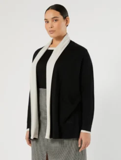 Cardigan in lana, seta e cachemire - NERO BIANCO