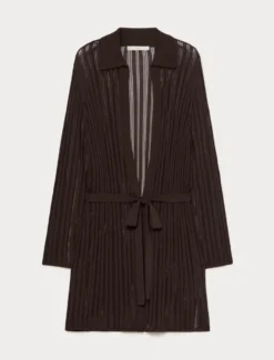 Cardigan in maglia a coste - MARRONE SCURO