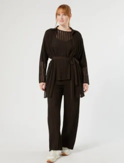 Cardigan in maglia a coste - MARRONE SCURO