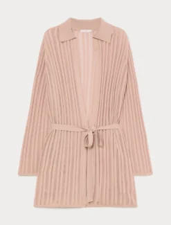 Cardigan in maglia a coste - ROSA ANTICO