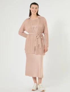Cardigan in maglia a coste - ROSA ANTICO