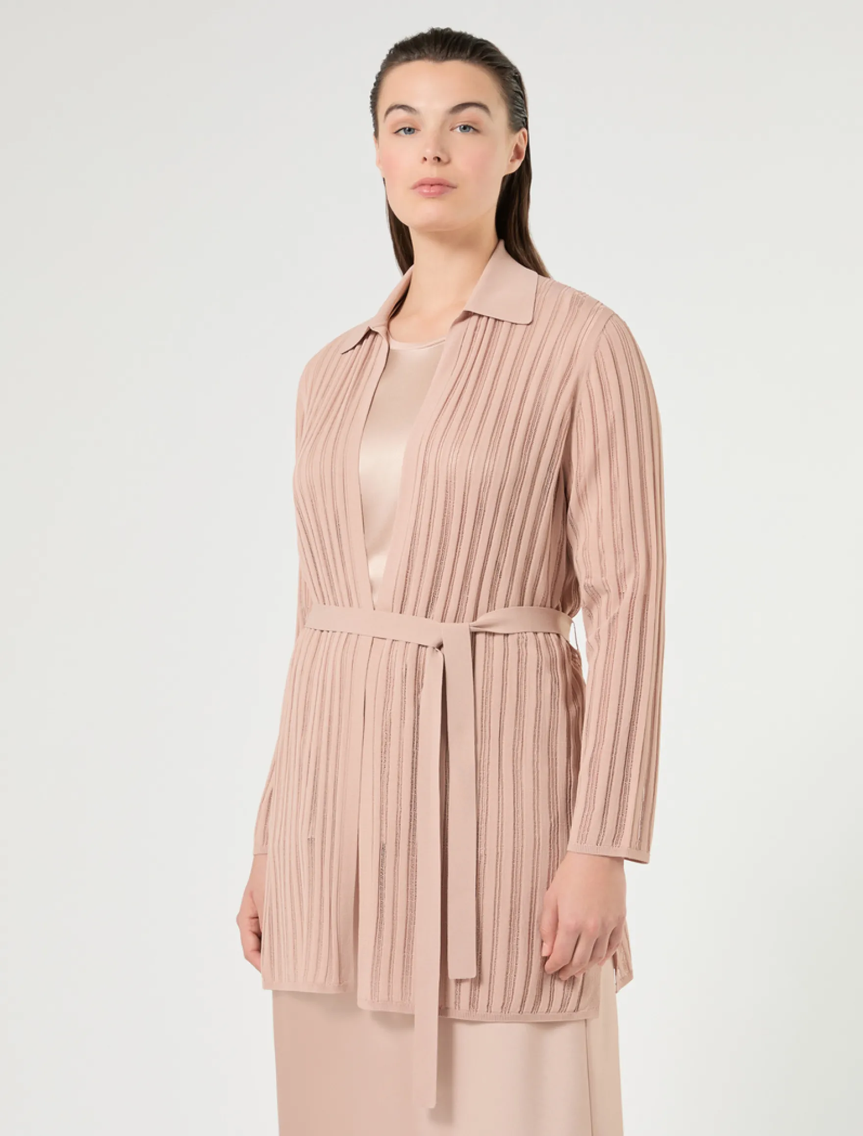 Cardigan in maglia a coste - ROSA ANTICO