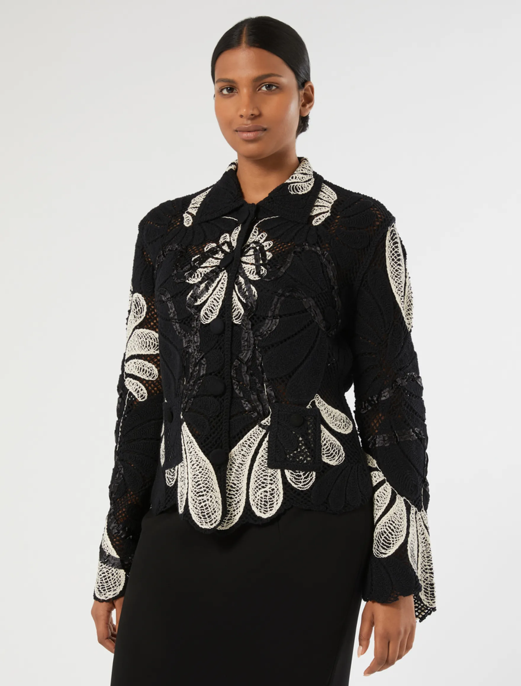 Cardigan in misto cotone con ricamo - BIANCO AVORIO