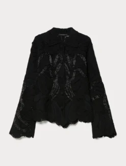 Cardigan in misto cotone con ricamo - NERO