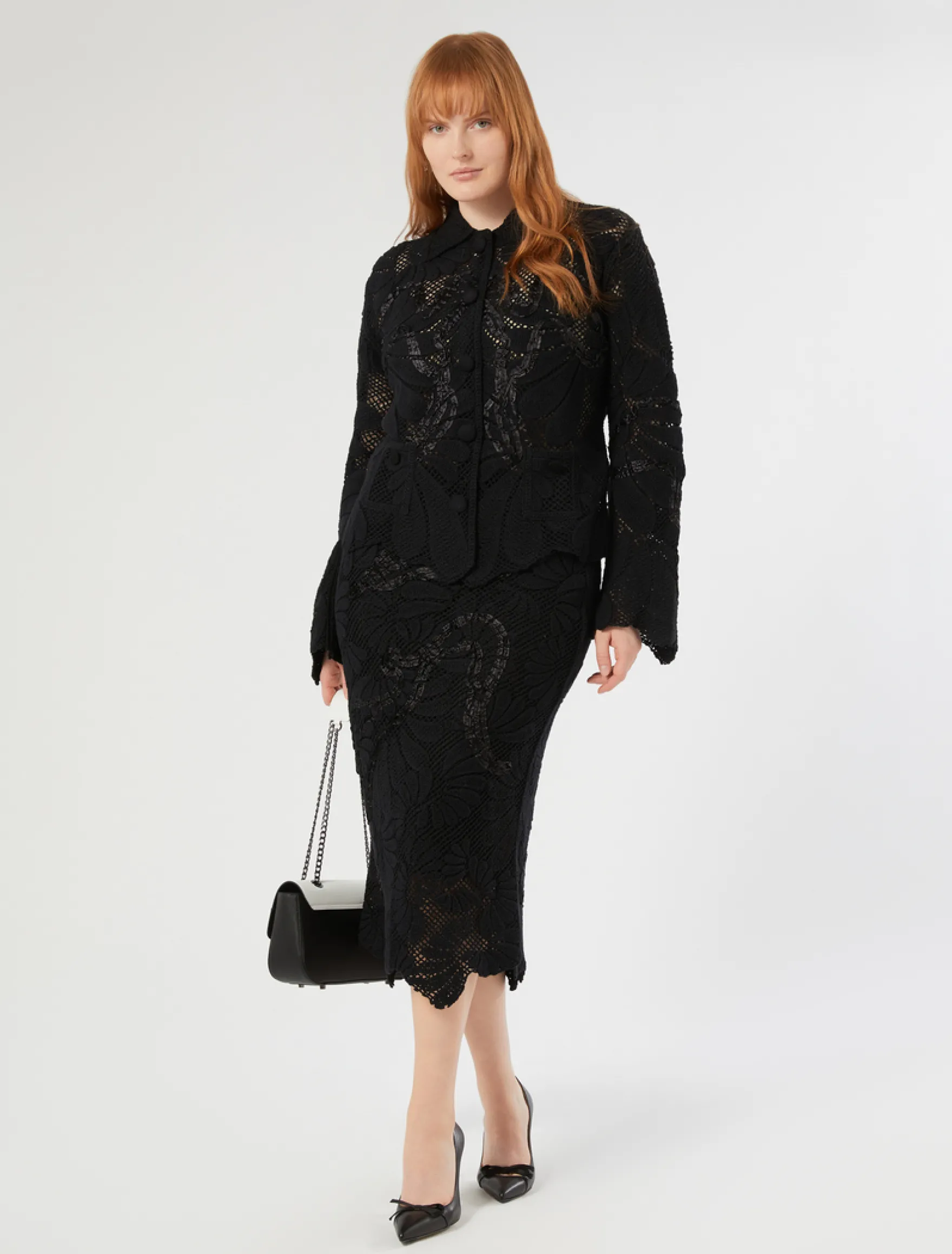 Cardigan in misto cotone con ricamo - NERO