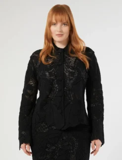 Cardigan in misto cotone con ricamo - NERO