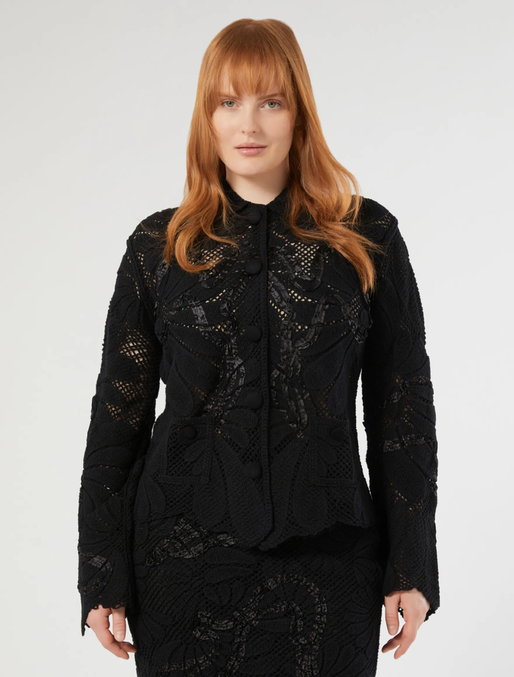 Cardigan in misto cotone con ricamo - NERO