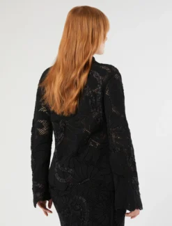 Cardigan in misto cotone con ricamo - NERO