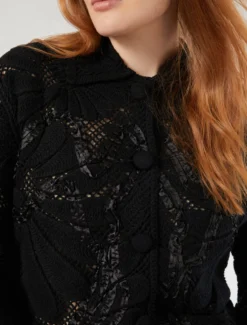 Cardigan in misto cotone con ricamo - NERO