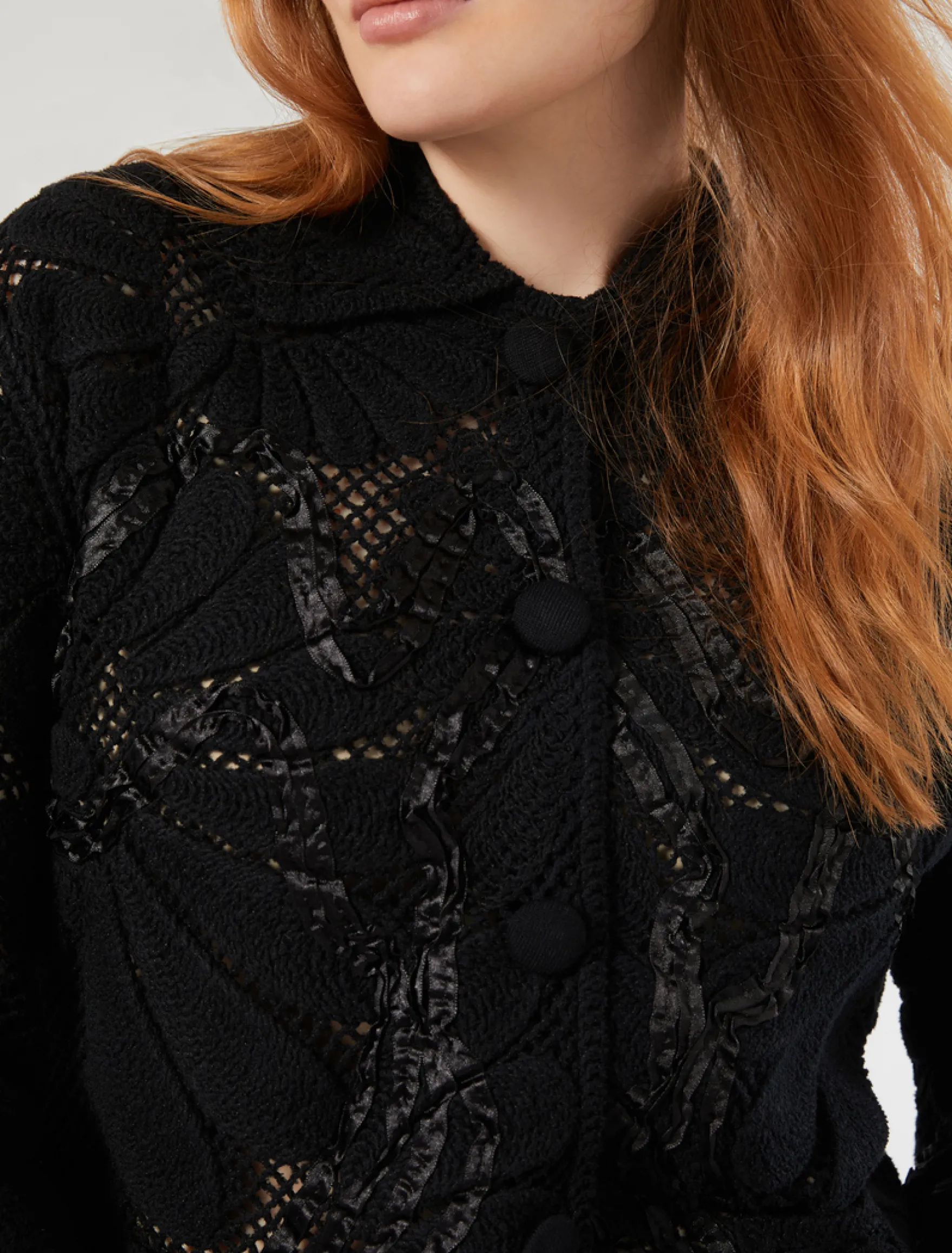 Cardigan in misto cotone con ricamo - NERO