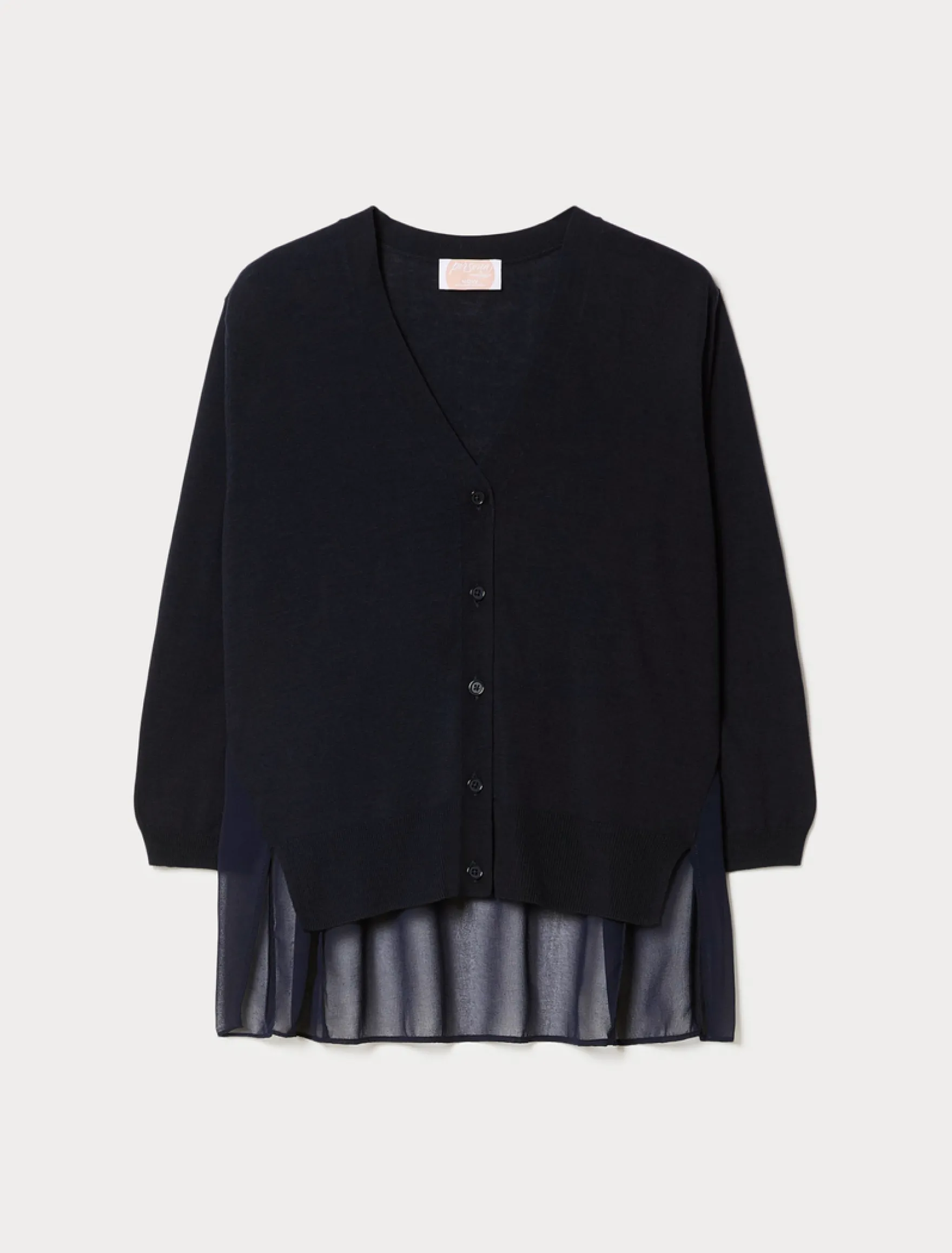 Cardigan in misto cotone e georgette - BLU NOTTE