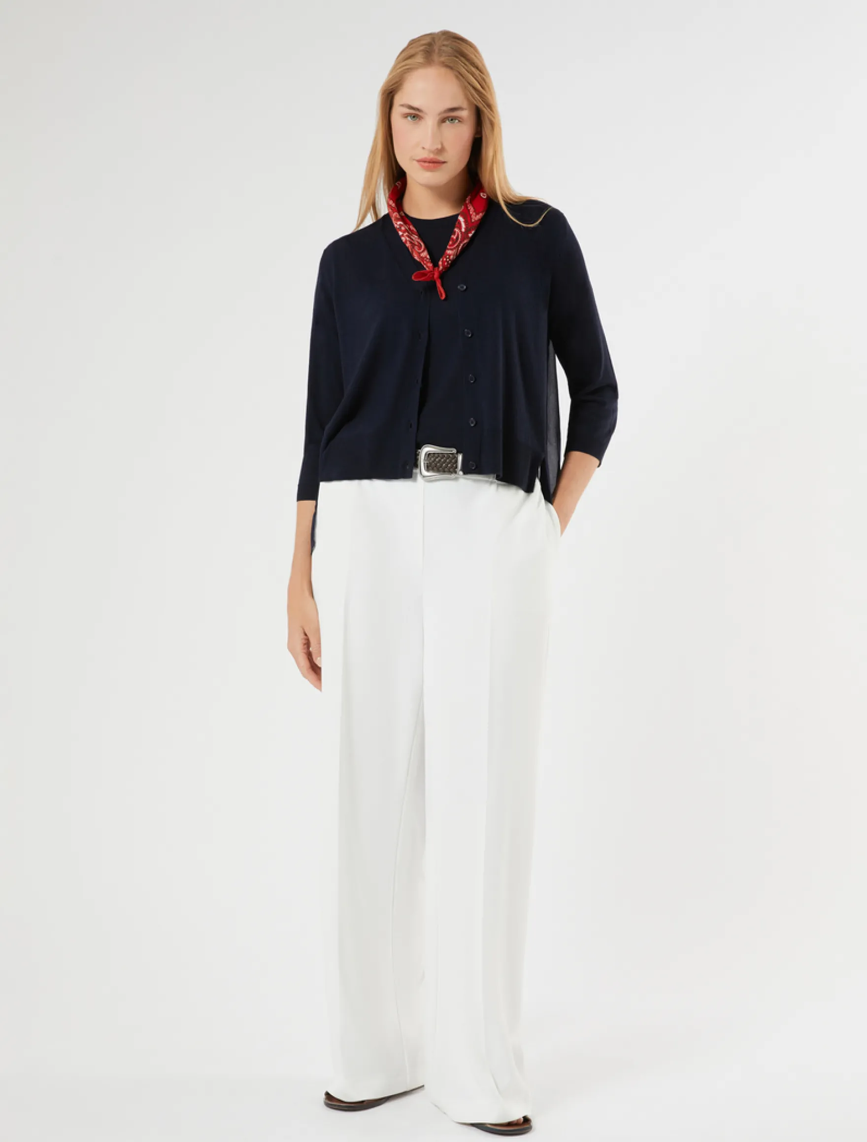 Cardigan in misto cotone e georgette - BLU NOTTE