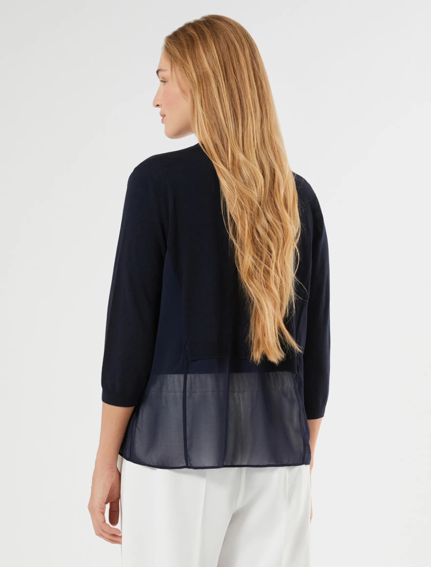 Cardigan in misto cotone e georgette - BLU NOTTE