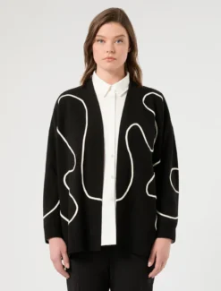 Cardigan in misto lana con ricamo - NERO