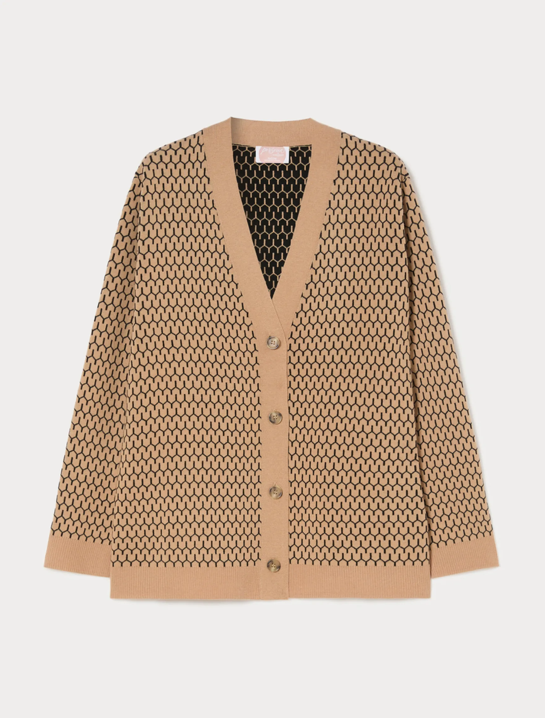 Cardigan in misto lana jacquard - CAMMELLO