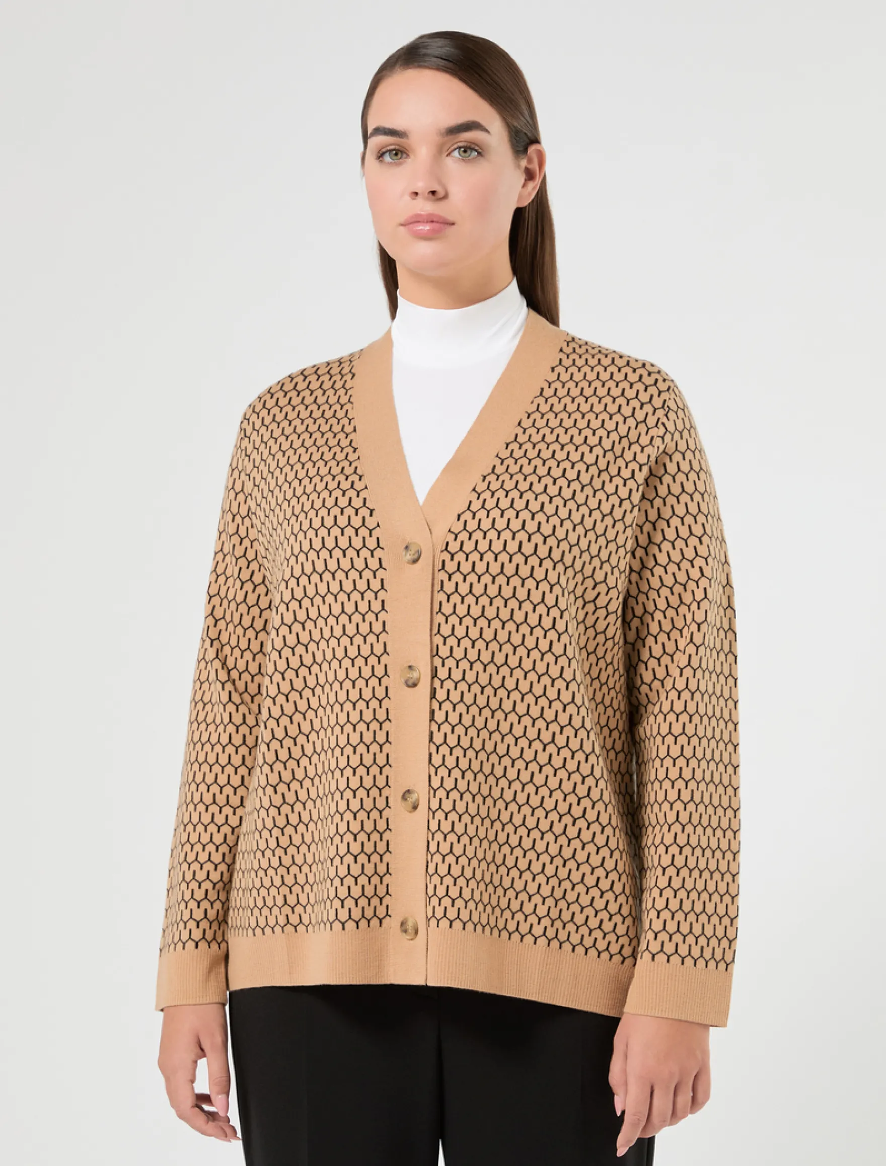 Cardigan in misto lana jacquard - CAMMELLO