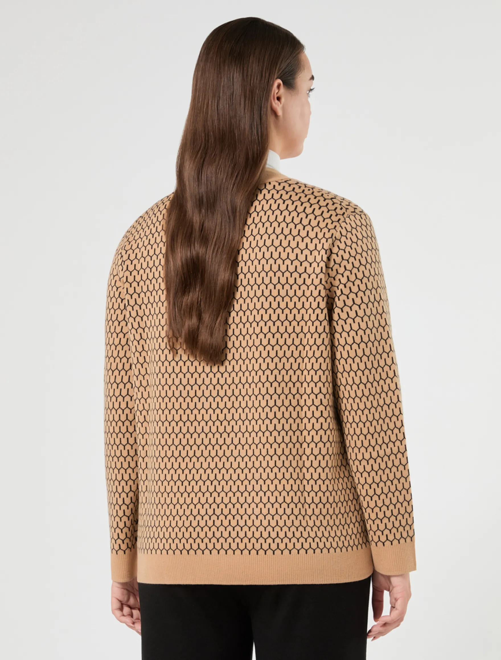 Cardigan in misto lana jacquard - CAMMELLO