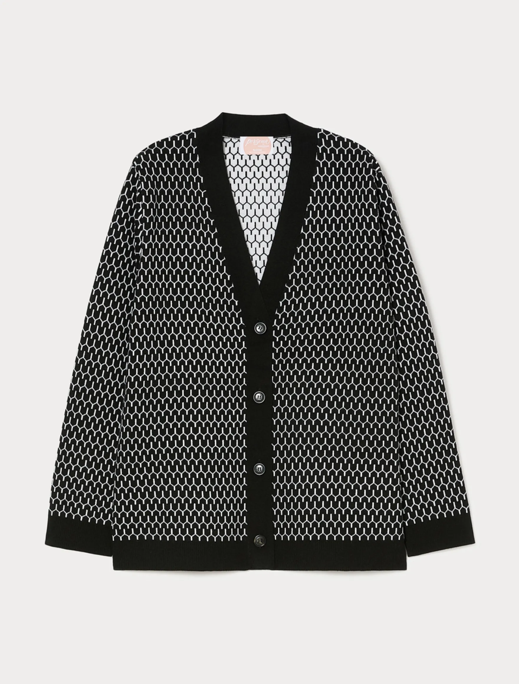 Cardigan in misto lana jacquard - NERO